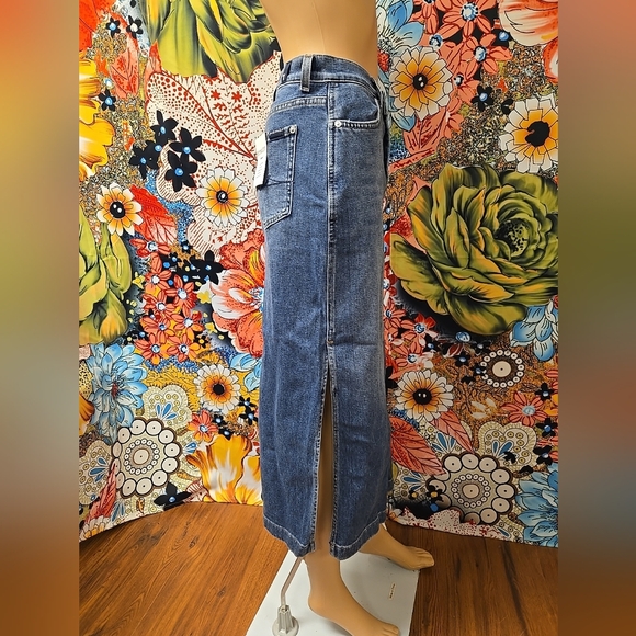 7 For All Mankind Size 24 Or 25 Whiskered Midi Blue Denim Skirt With Side Slits - Picture 7 of 14